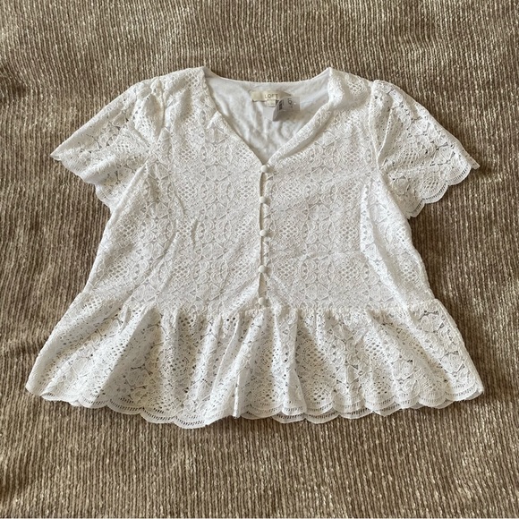 LOFT Tops - LOFT White Lace Button Down Shirt